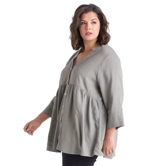Wholesale ๐ Black Tape Trendy Plus Size Button-Front Tunic Top Garden Leaf ๐ 6 Wholesale ๐ Black Tape Trendy Plus Size Button-Front Tunic Top Garden Leaf ๐ - Image 4