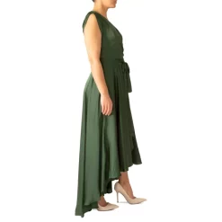 Hot Sale 🎉 Black Tape 👩 Women's V-Neck Short-Sleeve Midi 👗 Dress Satin Pine 🧨 -Black Tape Shop unnamed file 128