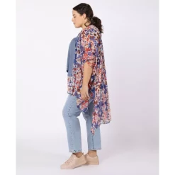 Best deal ⌛ Black Tape 👩 Women's Paisley-Print Kimono Blue Floral Ikat 😉