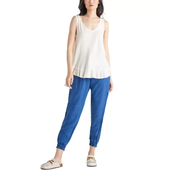 Hot Sale 🤩 Black Tape Petite Cotton Raw-Edge Vented-Hem Top Off-white ⌛ 6 Hot Sale 🤩 Black Tape Petite Cotton Raw-Edge Vented-Hem Top Off-white ⌛ - Image 4