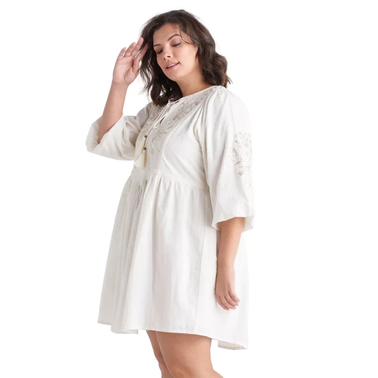 Cheap โจ Black Tape Trendy Plus Size Embroidered Cotton Peasant ๐ Dress Cream ๐ฏ 6 Cheap โจ Black Tape Trendy Plus Size Embroidered Cotton Peasant ๐ Dress Cream ๐ฏ - Image 4