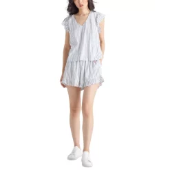 Promo 👍 Black Tape 👩 Women's Textured Flutter-Sleeve Top Soft Blue Stripe 👍 -Black Tape Shop unnamed file 255