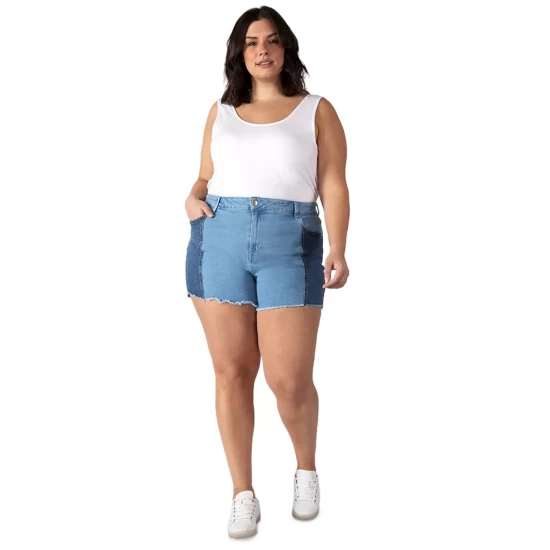 Wholesale 💯 Black Tape Trendy Plus Size Two-Tone High-Rise Denim Shorts Blue Med Wash 💯 8 Wholesale 💯 Black Tape Trendy Plus Size Two-Tone High-Rise Denim Shorts Blue Med Wash 💯 - Image 6