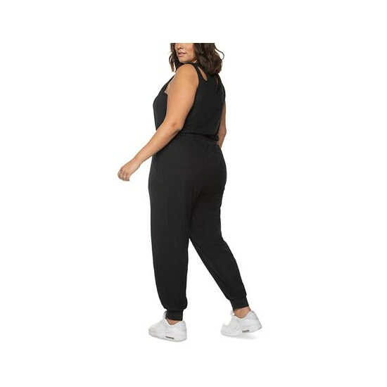 Outlet 😀 Black Tape Trendy Plus Size Cutout Ribbed Jumpsuit 😍 5 Outlet 😀 Black Tape Trendy Plus Size Cutout Ribbed Jumpsuit 😍 - Image 3