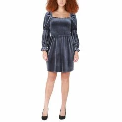 Deals 👏 Black Tape 👩 Women's Velvet Smocked Fit & Flare 👗 Dress Navy Velvet 🔥