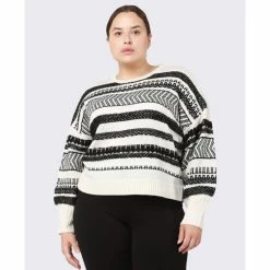 Best Pirce ✔️ Black Tape Trendy Plus Size Herringbone-Striped Sweater Mountain Aztec 🎁