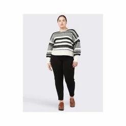 Best Pirce ✔️ Black Tape Trendy Plus Size Herringbone-Striped Sweater Mountain Aztec 🎁 -Black Tape Shop unnamed file 381