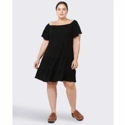 Wholesale 😉 Black Tape Trendy Plus Size Flutter-Sleeve 👗 Dress 🎁