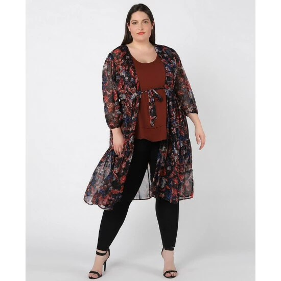 Brand new ⭐ Black Tape Trendy Plus Size Printed Tiered Duster Bindi ✔️ 3 Brand new ⭐ Black Tape Trendy Plus Size Printed Tiered Duster Bindi ✔️