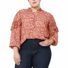 Deals ✔️ Black Tape Trendy Plus Size Ruffle-Trim Peasant Top Dusty Red Floral 🎁
