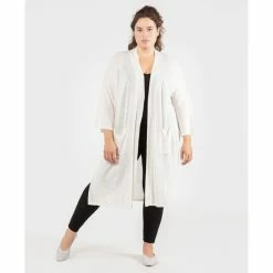 Wholesale 🎉 Black Tape Trendy Plus Size Open-Front Long Cardigan Off White 😉