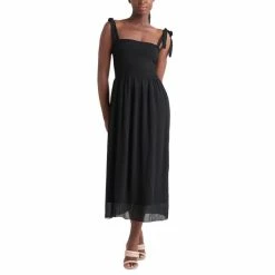 Discount 🔔 Black Tape Tie-Shoulder Smocked Maxi 👗 Dress ⭐