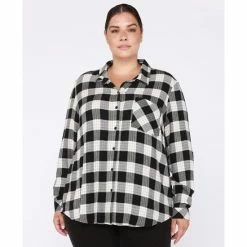 Best Pirce ✔️ Black Tape Trendy Plus Size Plaid 👚 Shirt Limo Checks ⌛