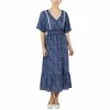 Brand new 👏 Black Tape 👩 Women's V-Neck Smock-Waist Maxi 👗 Dress Blue Paisley 🔥