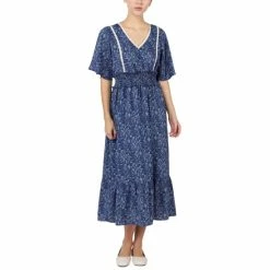 Brand new 👏 Black Tape 👩 Women's V-Neck Smock-Waist Maxi 👗 Dress Blue Paisley 🔥
