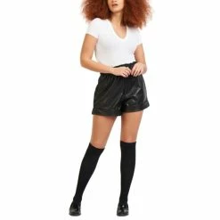 Cheapest 🎉 Black Tape 👩 Women's Cuffed Paperbag Shorts 🛒