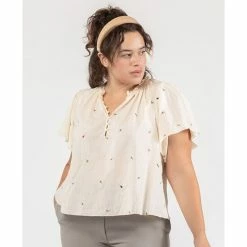 Brand new 😍 Black Tape Trendy Plus Size Printed Cotton Flutter-Sleeve Top Garden Way 😉