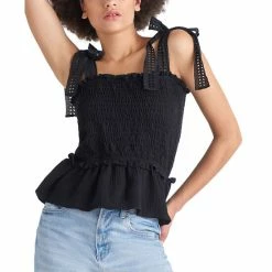 Deals ⌛ Black Tape 👩 Women's Cotton Smocked Eyelet Camisole Top 🛒