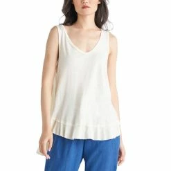 Hot Sale 🤩 Black Tape Petite Cotton Raw-Edge Vented-Hem Top Off-white ⌛