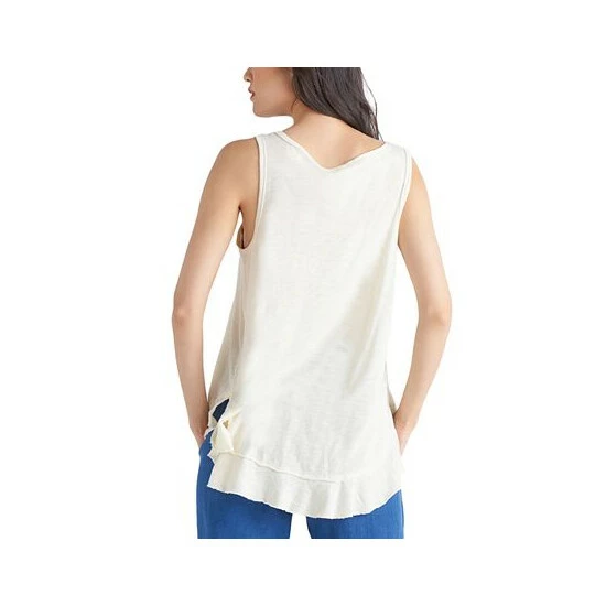 Hot Sale 🤩 Black Tape Petite Cotton Raw-Edge Vented-Hem Top Off-white ⌛ 4 Hot Sale 🤩 Black Tape Petite Cotton Raw-Edge Vented-Hem Top Off-white ⌛ - Image 2