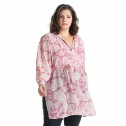 Promo 💯 Black Tape Trendy Plus Size Blossom Pink Printed Top 🛒
