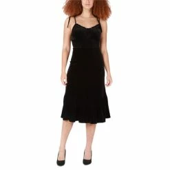 Buy ✔️ Black Tape 👩 Women's Strappy V-Neck Velvet Midi 👗 Dress Jet Black Velvet 😀