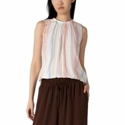 Discount 🎁 Black Tape Petite Printed Shirred-Neckline Elastic-Waist Top Sunset Halo 🛒