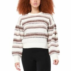 Top 10 🎁 Black Tape Petite Cropped Balloon-Sleeve Sweater Square Dance Stripes 🤩