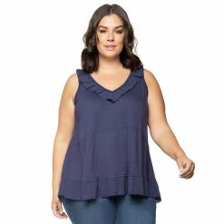 Cheap 😉 Black Tape Trendy Plus Size Ruffled Babydoll Tank Top Cream 👏