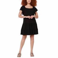 Flash Sale 🎁 Black Tape 👩 Women's Flutter-Sleeve Tiered Mini 👗 Dress 🥰