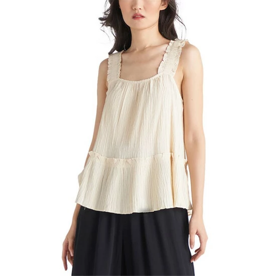 Hot Sale โจ Black Tape ๐ฉ Women's Textured Ruffled Top Cream ๐ 3 Hot Sale โจ Black Tape ๐ฉ Women's Textured Ruffled Top Cream ๐