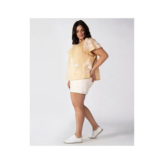 Best Pirce ๐ Black Tape Trendy Plus Size Embroidered Flutter-Sleeve Cotton Top Pale Peach ๐ 5 Best Pirce ๐ Black Tape Trendy Plus Size Embroidered Flutter-Sleeve Cotton Top Pale Peach ๐ - Image 3