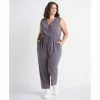 Promo 😍 Black Tape Trendy Plus Size Belted Sleeveless Jumpsuit Slate Grey ✔️