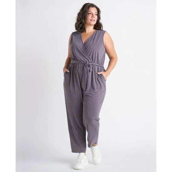 Promo ๐ Black Tape Trendy Plus Size Belted Sleeveless Jumpsuit Slate Grey โ๏ธ 3 Promo ๐ Black Tape Trendy Plus Size Belted Sleeveless Jumpsuit Slate Grey โ๏ธ