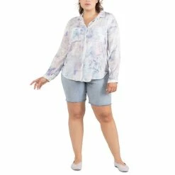 Cheap 😍 Black Tape Plus Size Printed Button-Down Top Pastel Mauve Blue 🔔