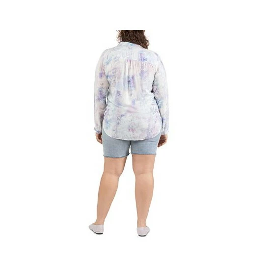 Cheap ๐ Black Tape Plus Size Printed Button-Down Top Pastel Mauve Blue ๐ 4 Cheap ๐ Black Tape Plus Size Printed Button-Down Top Pastel Mauve Blue ๐ - Image 2