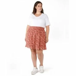 Brand new 🎁 Black Tape Trendy Plus Size Smocked-Waist 👗 Skirt Dusty Red Floral 💯