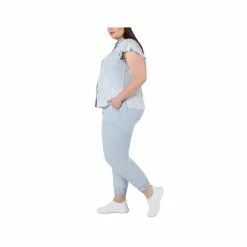 Best Pirce 🎉 Black Tape Trendy Plus Size Chambray Flutter-Sleeve Top Light Acid Blue Wash 😍 -Black Tape Shop unnamed file 632