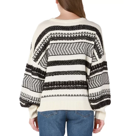 Hot Sale ๐ Black Tape ๐ฉ Women's Herringbone-Stripe Bishop-Sleeve Sweater Mountain Aztec ๐งจ 5 Hot Sale ๐ Black Tape ๐ฉ Women's Herringbone-Stripe Bishop-Sleeve Sweater Mountain Aztec ๐งจ - Image 3