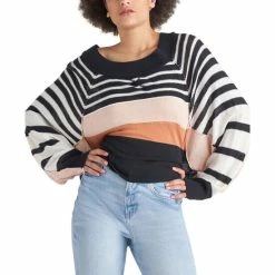 Cheapest 💯 Black Tape 👩 Women's Boat-Neck Colorblocked Sweater Spice Rack Stripe ❤️