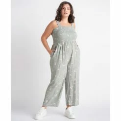 Cheap ๐ฅฐ Black Tape Trendy Plus Size Smocked Ruffled-Strap Jumpsuit Soft Sage Blossom โค๏ธ