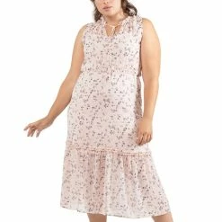 New ๐ Black Tape Trendy Plus Size Sleeveless Split-Neck ๐ Dress Pink Lavender Floral โ