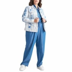 Flash Sale 🔔 Black Tape Trendy Plus Size Bleached Denim Jacket Blue Tie Dye Wash 🤩