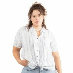 Outlet 🔔 Black Tape Trendy Plus Size Striped Tunic 👕 Shirt White/sky Stripe 💯