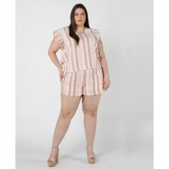 Brand new ๐ Black Tape Plus Size Striped Flutter-Sleeve Top Pink Stripe ๐
