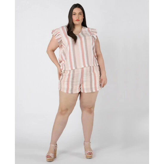 Brand new ๐ Black Tape Plus Size Striped Flutter-Sleeve Top Pink Stripe ๐ 3 Brand new ๐ Black Tape Plus Size Striped Flutter-Sleeve Top Pink Stripe ๐
