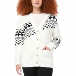 Outlet ✨ Black Tape Petite Geo-Print Cardigan Sweater Fairisle Stripe 😉