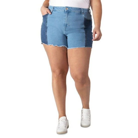 Wholesale 💯 Black Tape Trendy Plus Size Two-Tone High-Rise Denim Shorts Blue Med Wash 💯 3 Wholesale 💯 Black Tape Trendy Plus Size Two-Tone High-Rise Denim Shorts Blue Med Wash 💯