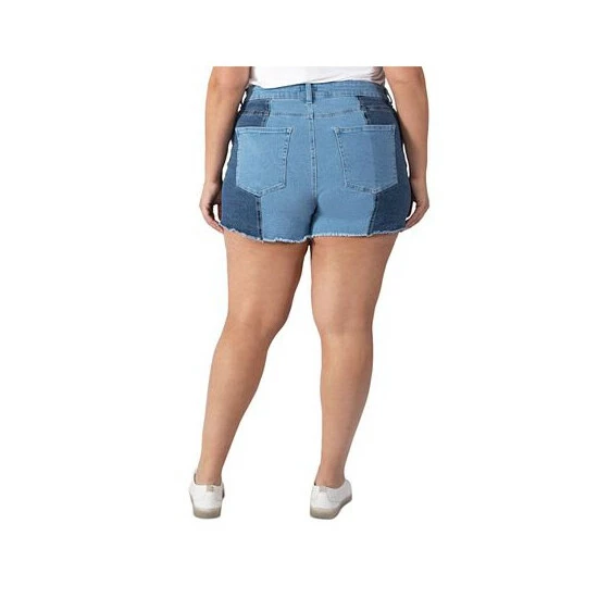 Wholesale 💯 Black Tape Trendy Plus Size Two-Tone High-Rise Denim Shorts Blue Med Wash 💯 4 Wholesale 💯 Black Tape Trendy Plus Size Two-Tone High-Rise Denim Shorts Blue Med Wash 💯 - Image 2