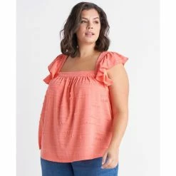 Flash Sale 🥰 Black Tape Trendy Plus Size Ruffled Textured Sleeveless Top Coral Rose ✨